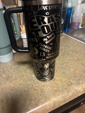 Stanley Black Tumbler with Gold Graphic Design